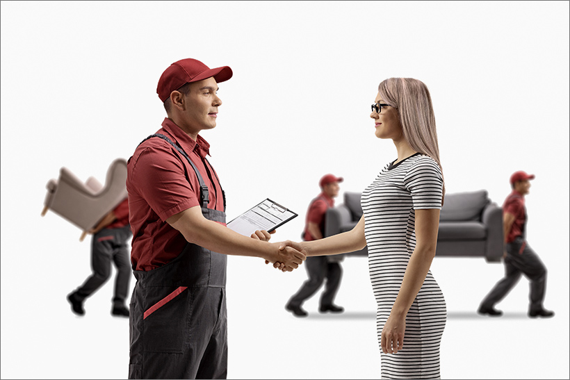 A Mover And A Customer Woman Shake Hands