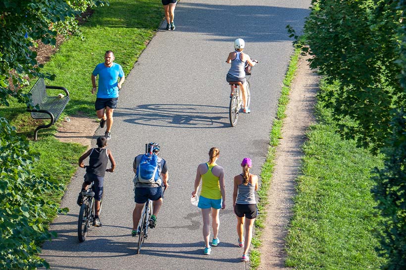 People jogging and cycling in Colorado