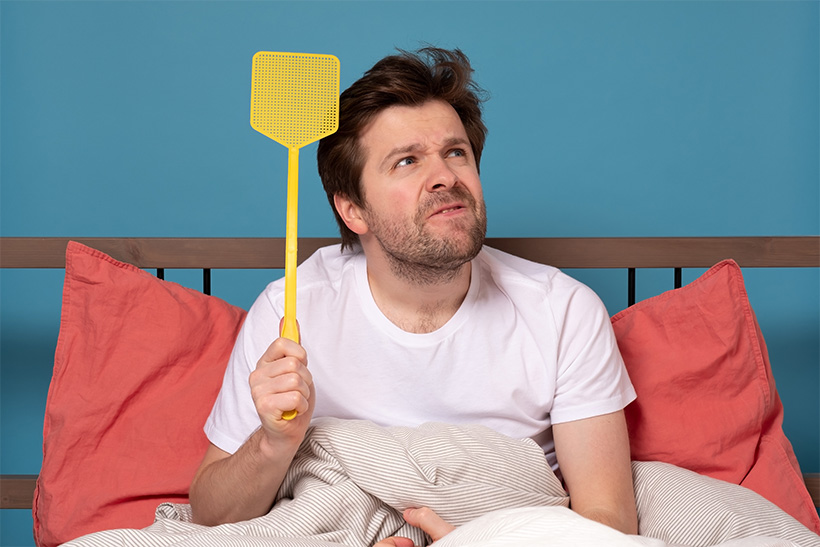 A Man Is Trying To Eliminate A Mosquito With A Fly Swatter