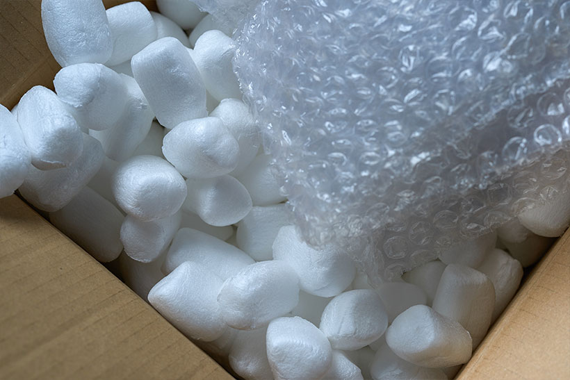 Styrofoam And Bubble Wrap In A Box